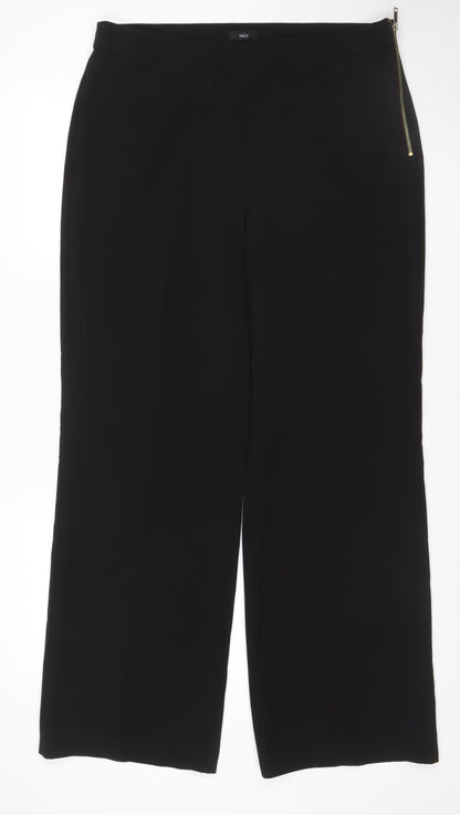 Mango Women Black Size 14 Wide-Leg Smart Trousers Zip Detail
