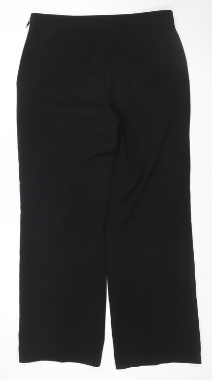 Mango Women Black Size 14 Wide-Leg Smart Trousers Zip Detail