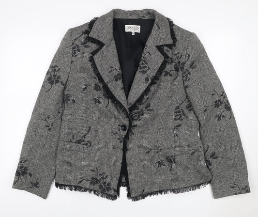 Gold by Michael H Women Grey Black Floral Blazer Jacket UK 18 Lined