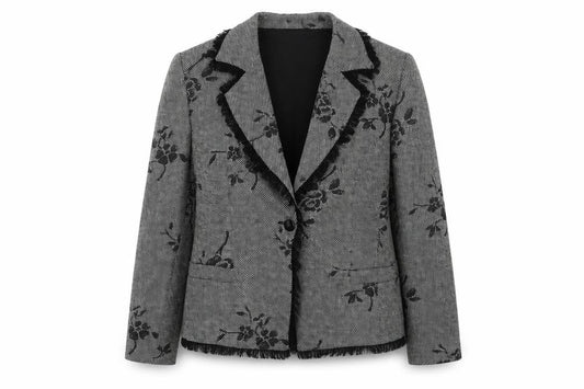 Gold by Michael H Women Grey Black Floral Blazer Jacket UK 18 Lined