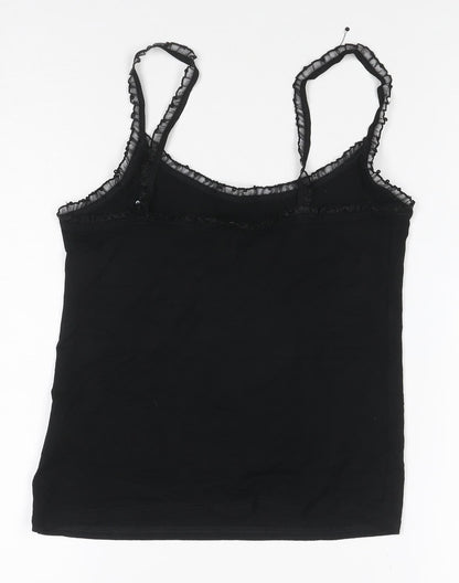 Rose Spirit Women Black Size 12 Ruffle Strap Stretch Camisole Top
