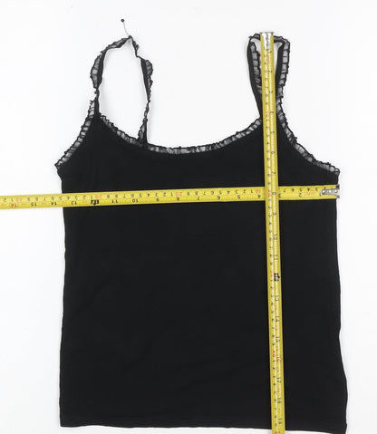 Rose Spirit Women Black Size 12 Ruffle Strap Stretch Camisole Top