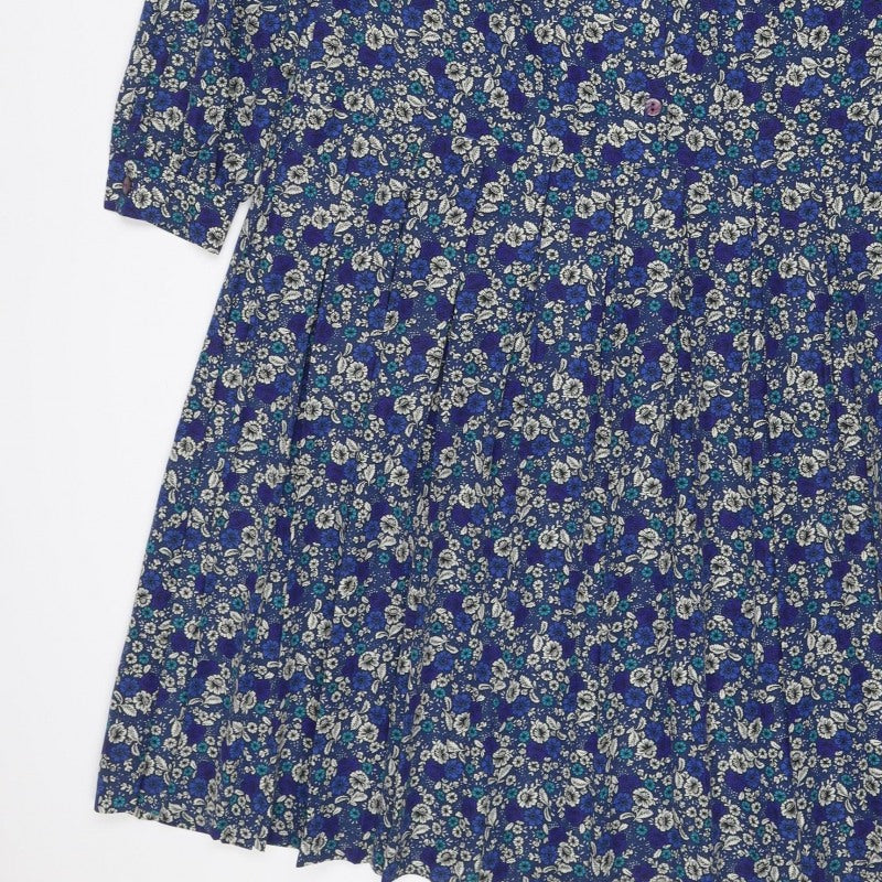 Eastex Women’s Blue Floral Midi Shirt Dress UK 14 Vintage Long Sleeve