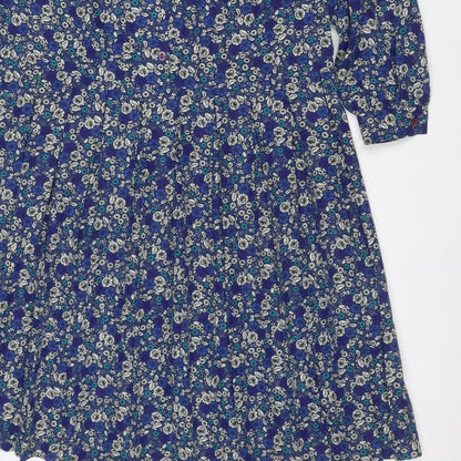 Eastex Women’s Blue Floral Midi Shirt Dress UK 14 Vintage Long Sleeve
