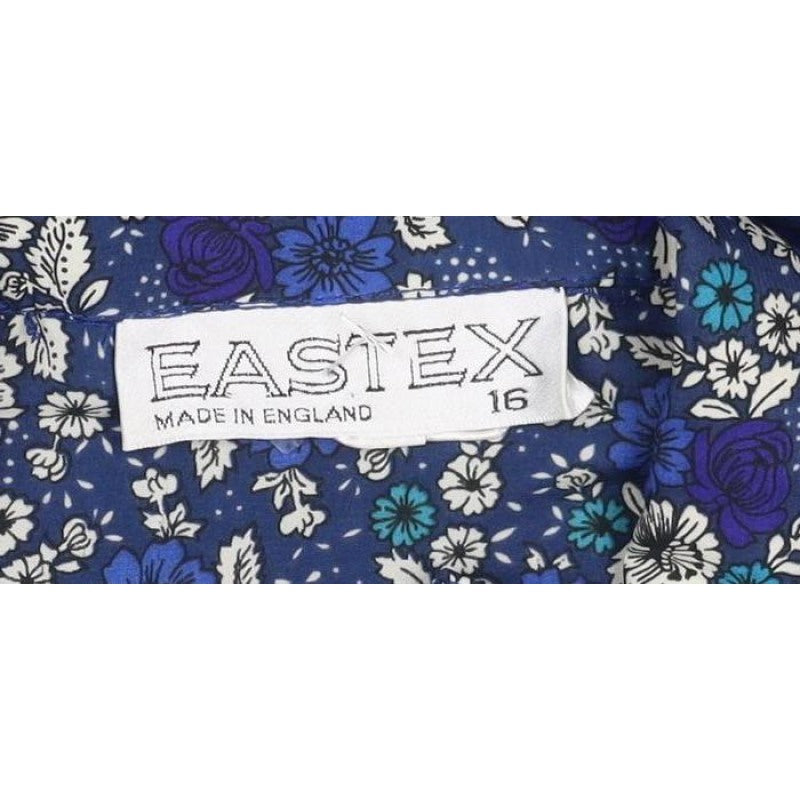 Eastex Women’s Blue Floral Midi Shirt Dress UK 14 Vintage Long Sleeve