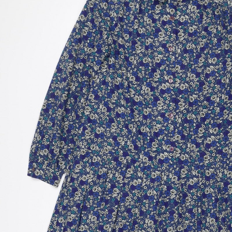 Eastex Women’s Blue Floral Midi Shirt Dress UK 14 Vintage Long Sleeve