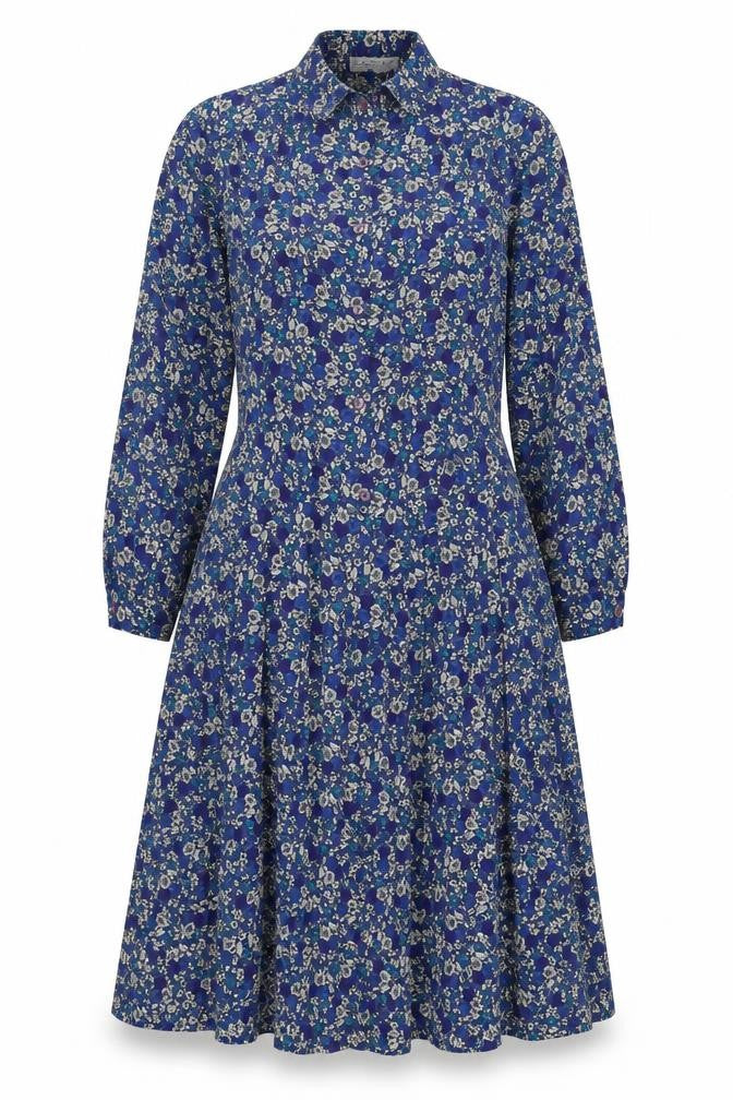 Eastex Women’s Blue Floral Midi Shirt Dress UK 14 Vintage Long Sleeve