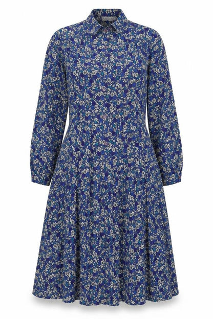 Eastex Women’s Blue Floral Midi Shirt Dress UK 14 Vintage Long Sleeve