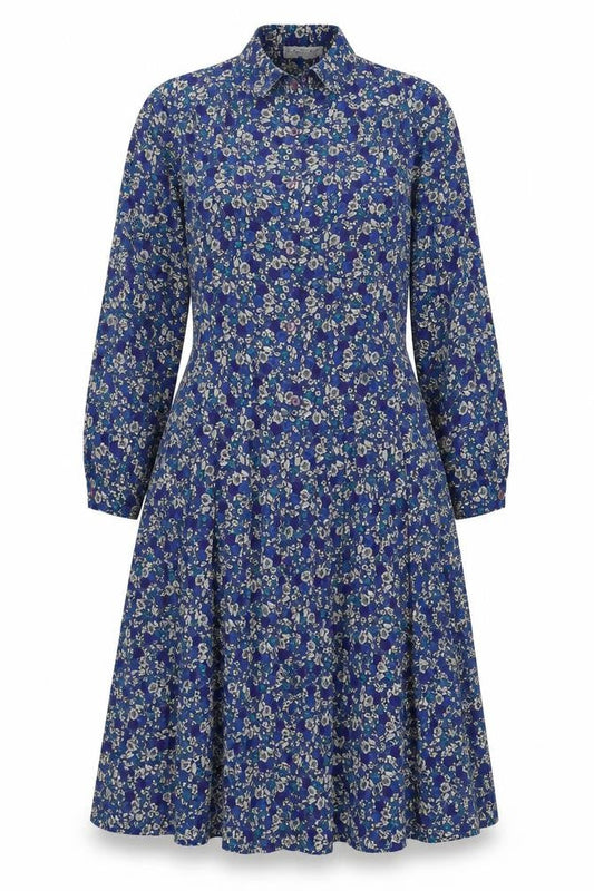 Eastex Women’s Blue Floral Midi Shirt Dress UK 14 Vintage Long Sleeve
