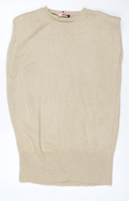 Misspap Women’s Beige UK 6 Sleeveless Round Neck Knit Jumper Vest