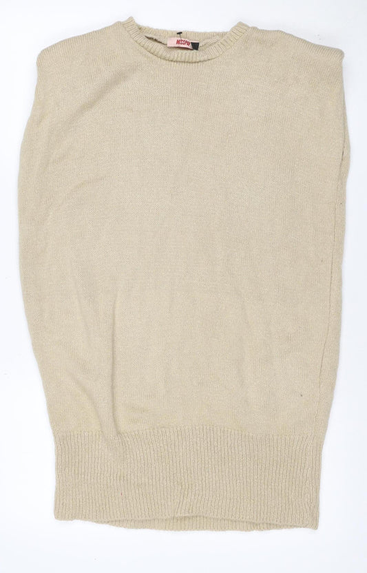 Misspap Women’s Beige UK 6 Sleeveless Round Neck Knit Jumper Vest