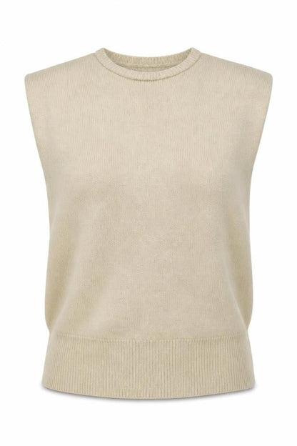 Misspap Women’s Beige UK 6 Sleeveless Round Neck Knit Jumper Vest