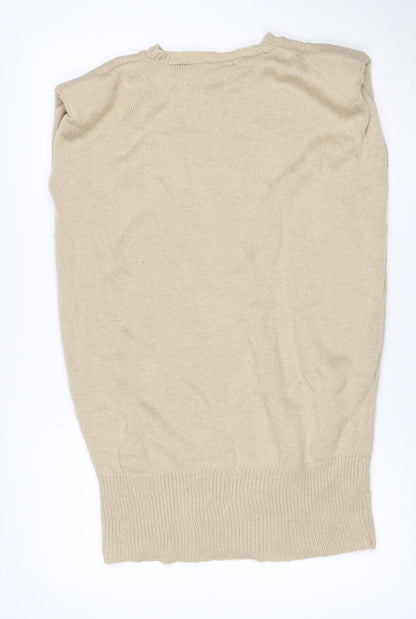 Misspap Women’s Beige UK 6 Sleeveless Round Neck Knit Jumper Vest