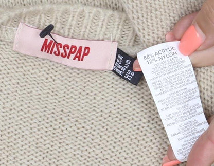 Misspap Women’s Beige UK 6 Sleeveless Round Neck Knit Jumper Vest