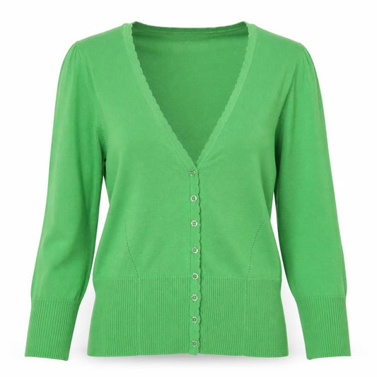 Monsoon Women Green UK 12 V-Neck Cotton Puff Sleeve Cardigan