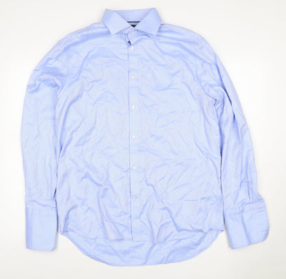 Marks and Spencer Men's Blue 16.5 Regular Fit Herringbone Cotton Shirt
