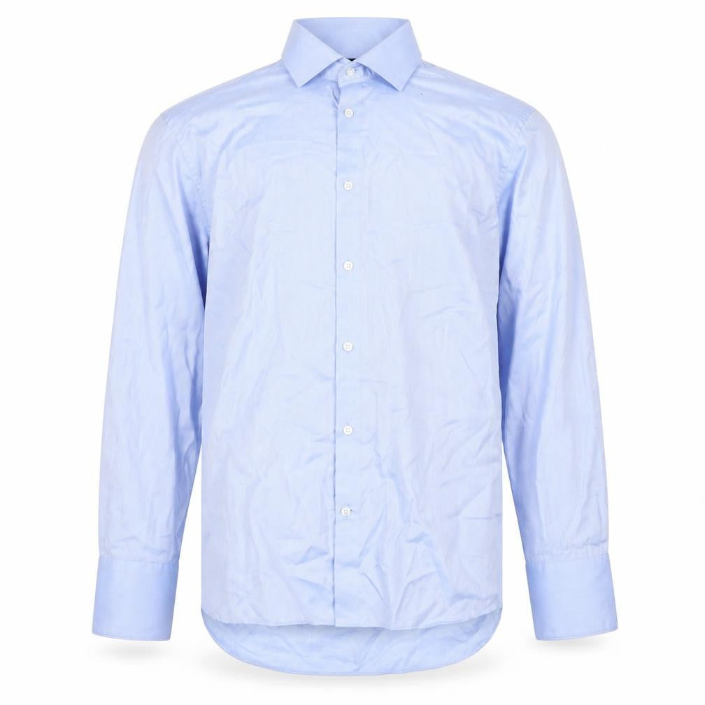 Marks and Spencer Men's Blue 16.5 Regular Fit Herringbone Cotton Shirt
