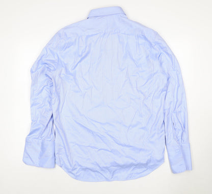 Marks and Spencer Men's Blue 16.5 Regular Fit Herringbone Cotton Shirt