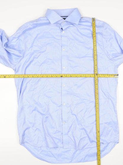 Marks and Spencer Men's Blue 16.5 Regular Fit Herringbone Cotton Shirt