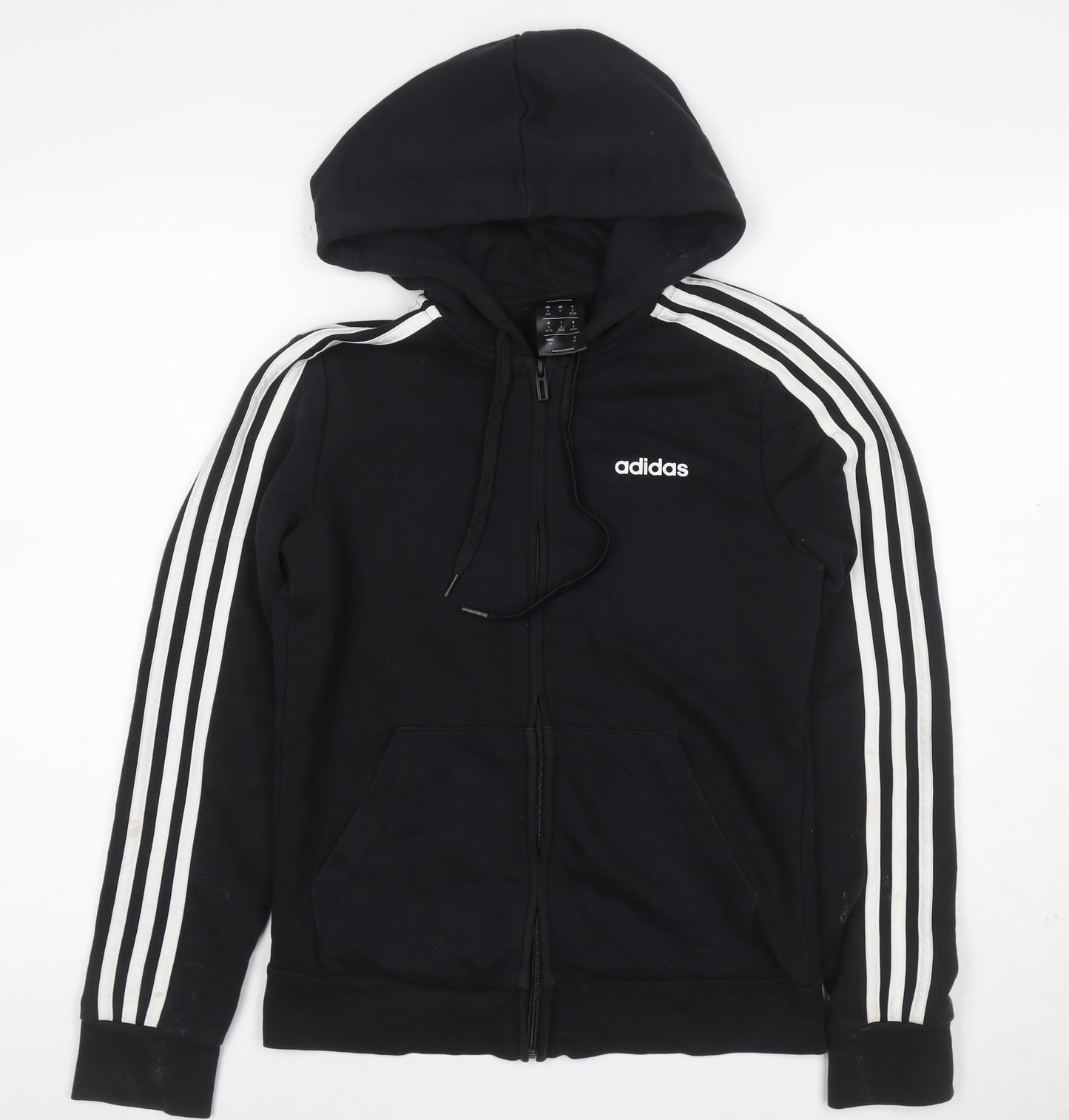 adidas Women Black UK 8 Full Zip Hooded Logo Stripe Hoodie