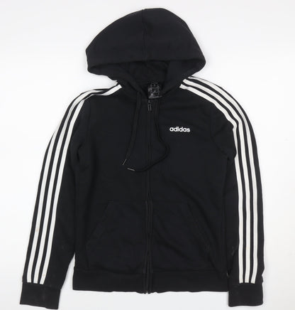 adidas Women Black UK 8 Full Zip Hooded Logo Stripe Hoodie