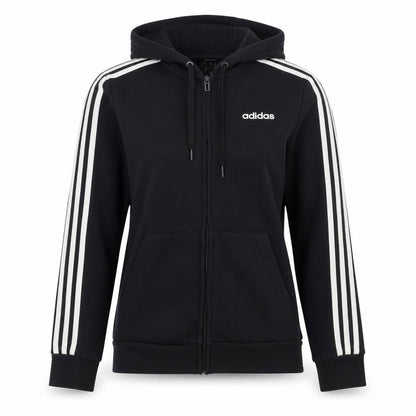 Front view of adidas Women Black UK 8 Full Zip Hooded Logo Stripe Hoodie