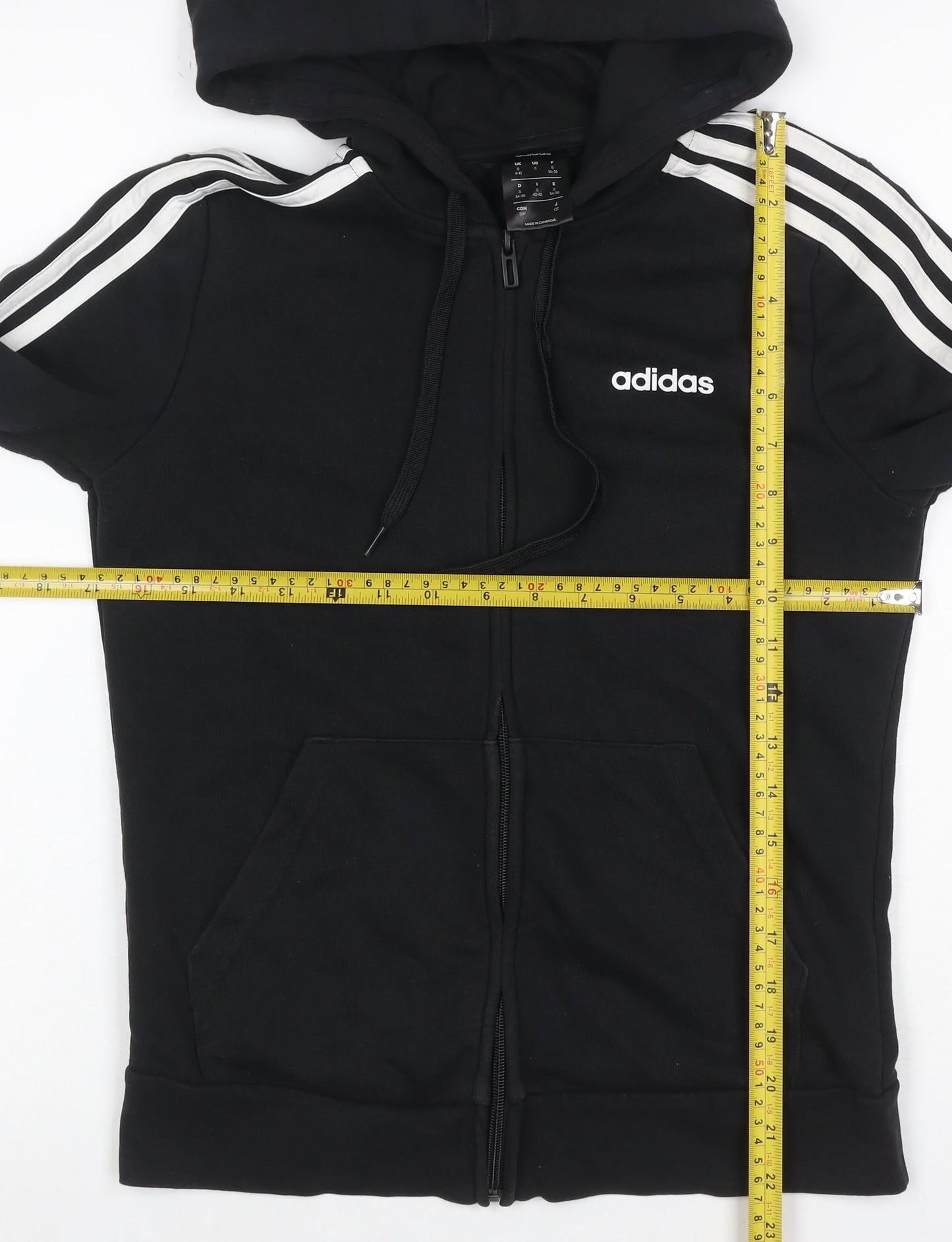 adidas Women Black UK 8 Full Zip Hooded Logo Stripe Hoodie