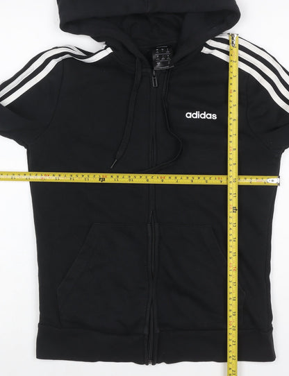 adidas Women Black UK 8 Full Zip Hooded Logo Stripe Hoodie