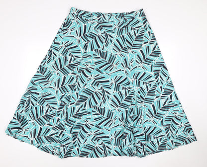 BHS Women’s Multicoloured Size 16 Tropical Leaf Linen A-Line Midi Skirt