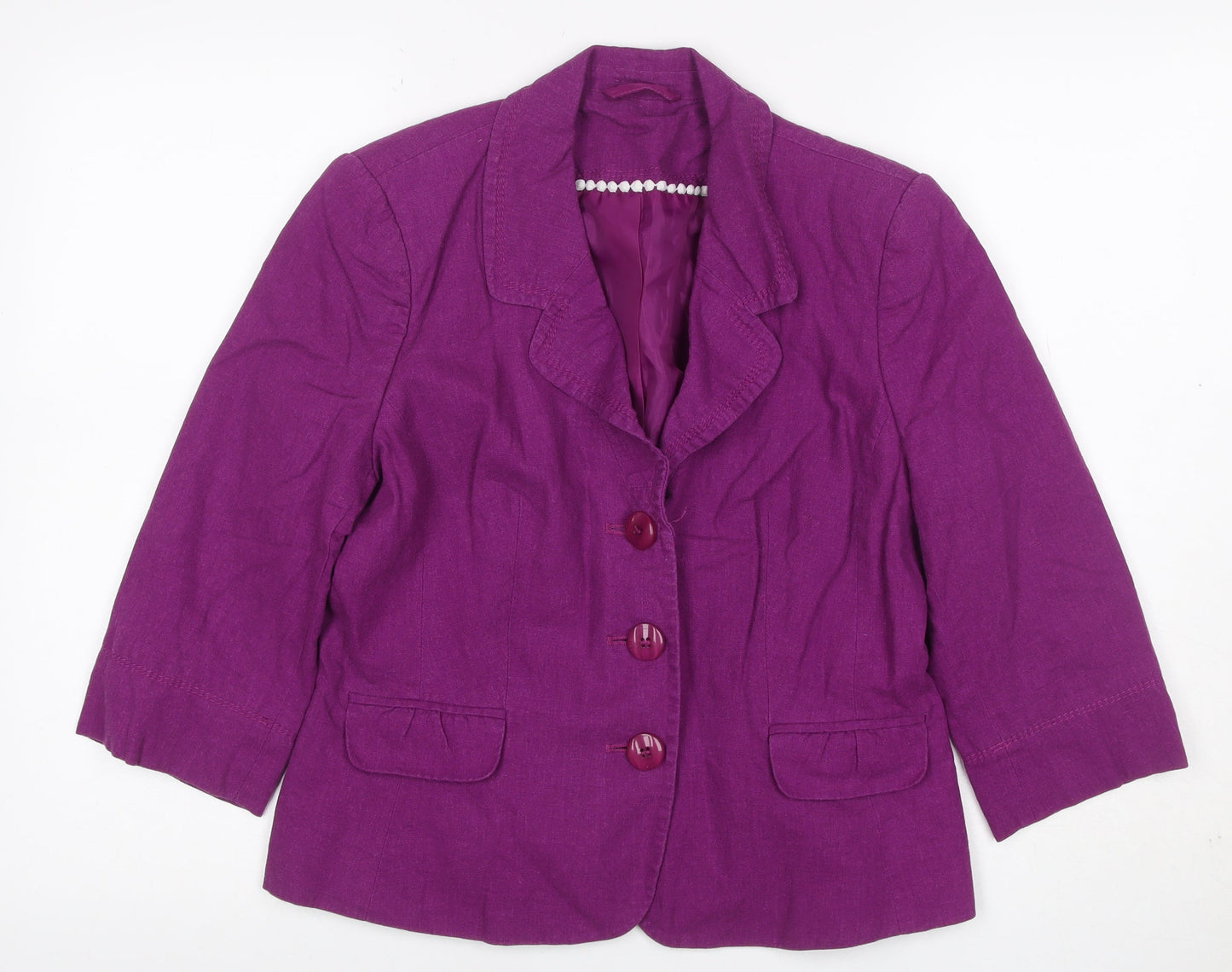 Bhs Women Purple UK 16 Petite Linen Blend 3 Button Blazer Jacket