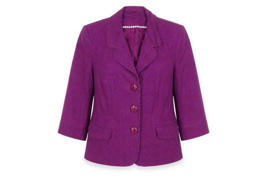 Bhs Women Purple UK 16 Petite Linen Blend 3 Button Blazer Jacket