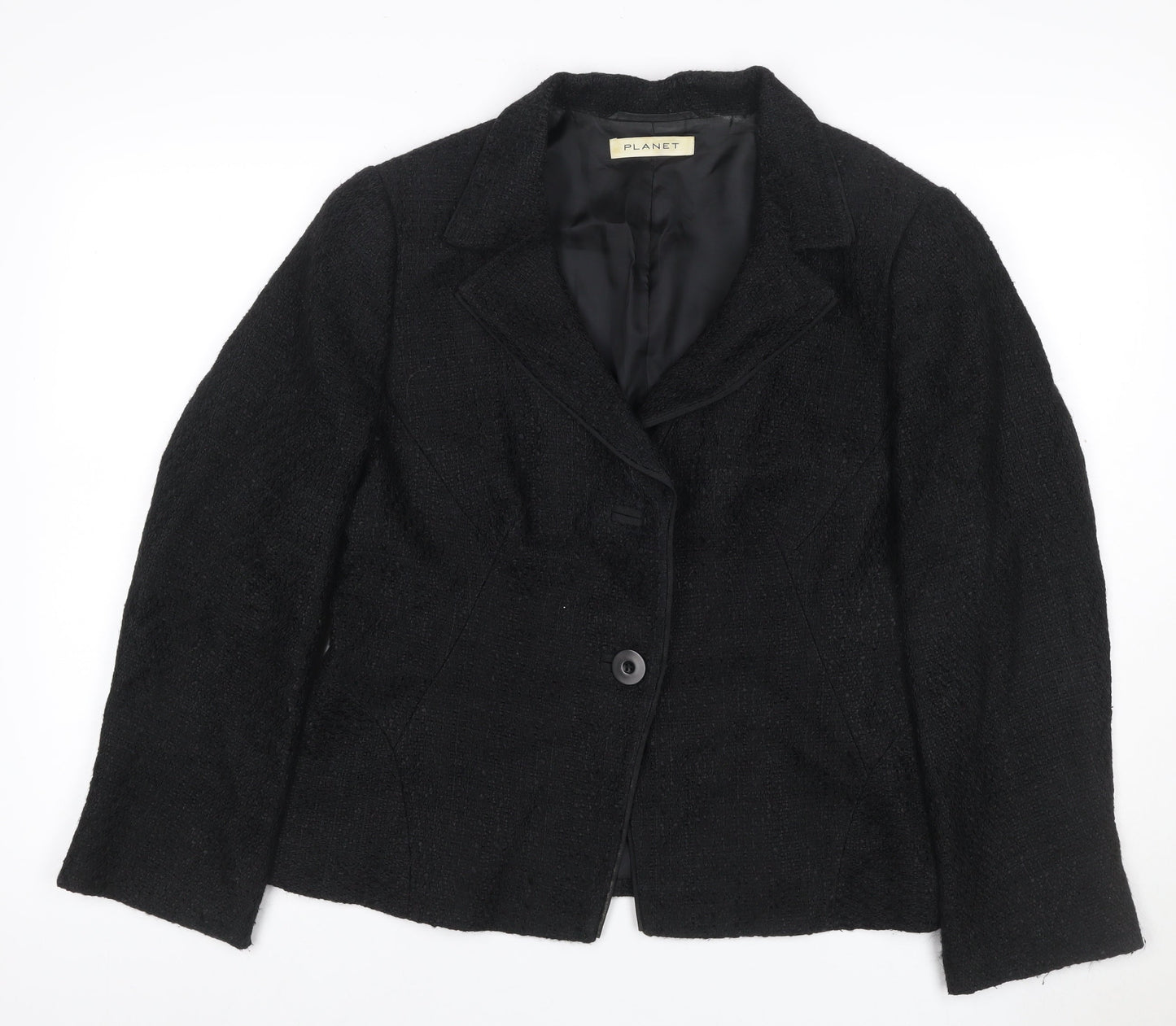 Planet Women's Black UK 16 Textured Bouclé Lined Single Button Blazer