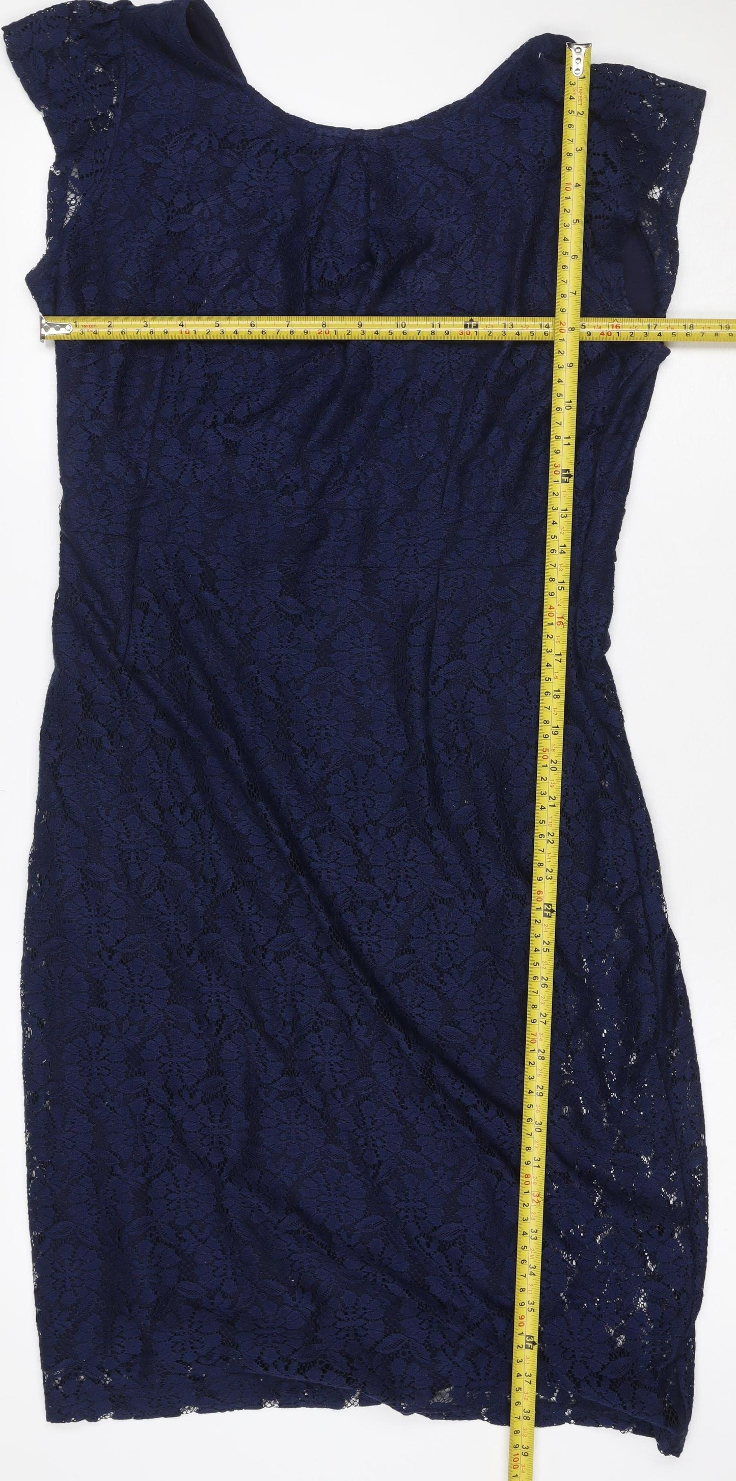 Dorothy Perkins Women Blue UK 16 Bodycon Knee Length Floral Lace Dress