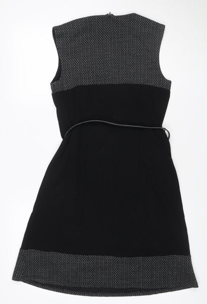 Pepperberry Women’s Black Grey Size 12 Fit & Flare Belted Knee Dress