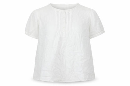 Damart Women White UK 18 Cotton Pleated Button Blouse Short Sleeve