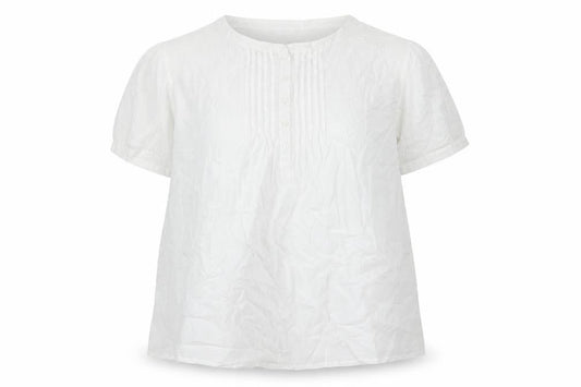 Damart Women White UK 18 Cotton Pleated Button Blouse Short Sleeve