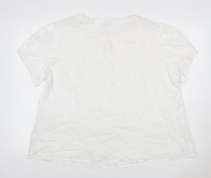 Damart Women White UK 18 Cotton Pleated Button Blouse Short Sleeve