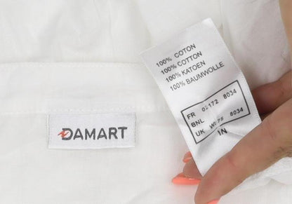 Damart Women White UK 18 Cotton Pleated Button Blouse Short Sleeve