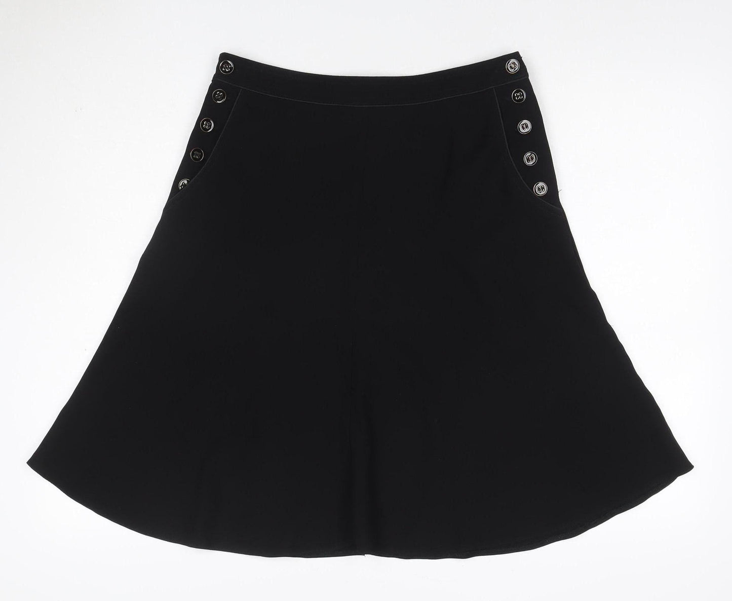 Next Women’s Black UK 12 A-Line Knee Length Button Trim Skirt