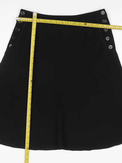 Next Women’s Black UK 12 A-Line Knee Length Button Trim Skirt