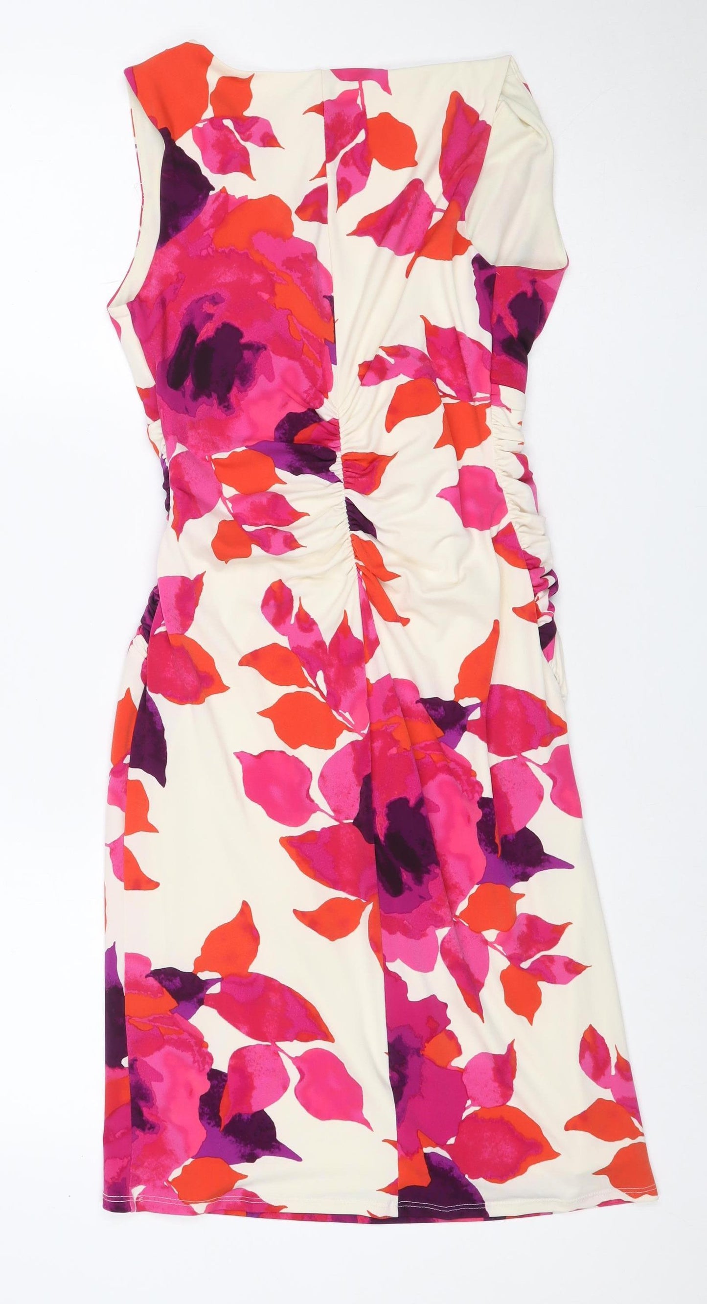 Kaliko Women Ivory Pink Floral Ruched Sheath Dress UK 8