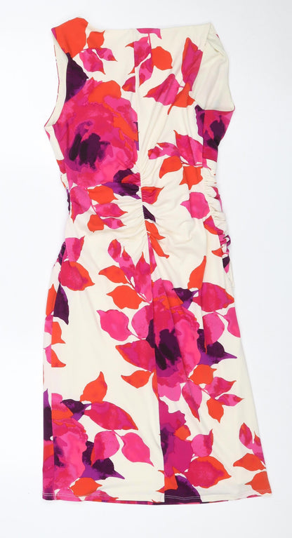 Kaliko Women Ivory Pink Floral Ruched Sheath Dress UK 8