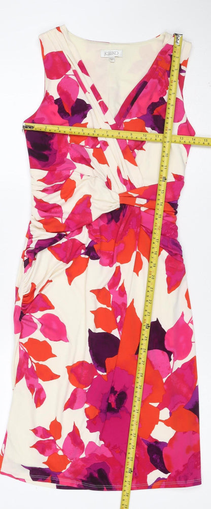 Kaliko Women Ivory Pink Floral Ruched Sheath Dress UK 8