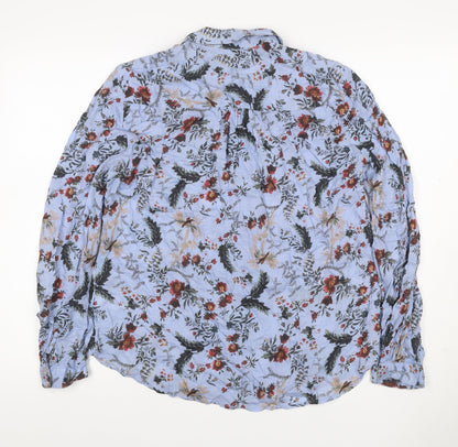 Next Women Blue UK 12 Floral Modal Button-Up Long Sleeve Shirt