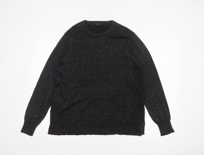 Peacocks Women Black Glitter Knit Jumper UK 16 Crew Neck Balloon Sleeve