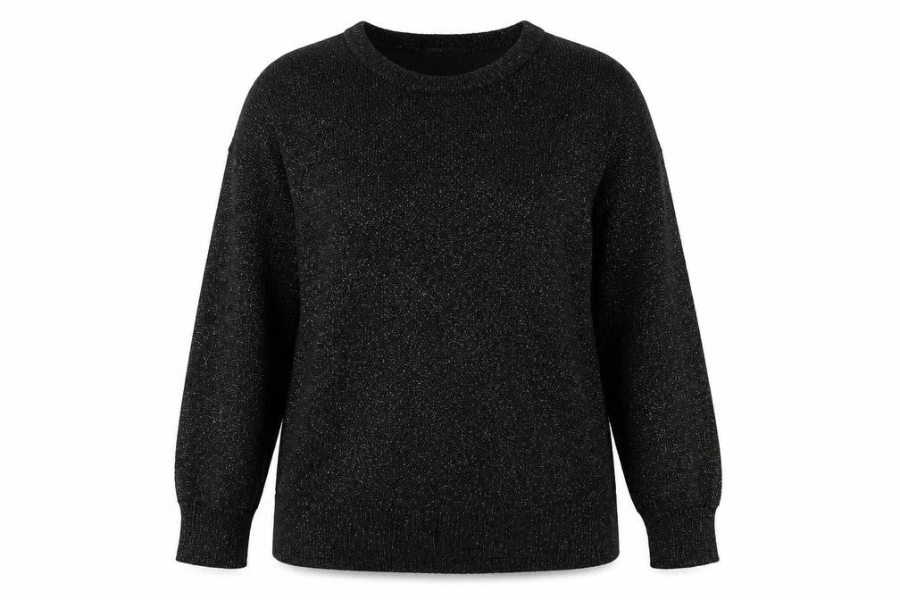 Peacocks Women Black Glitter Knit Jumper UK 16 Crew Neck Balloon Sleeve