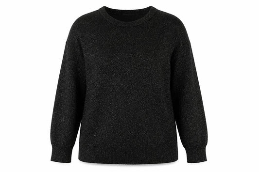 Peacocks Women Black Glitter Knit Jumper UK 16 Crew Neck Balloon Sleeve