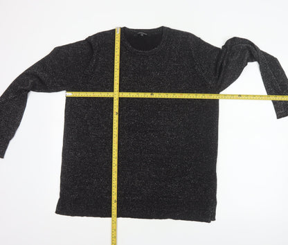 Peacocks Women Black Glitter Knit Jumper UK 16 Crew Neck Balloon Sleeve
