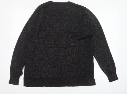 Peacocks Women Black Glitter Knit Jumper UK 16 Crew Neck Balloon Sleeve