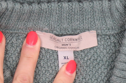 Seasalt Cornwall Men’s Green XL Organic Cotton Knit Pullover Jumper